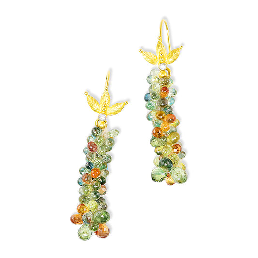 "Francine Cluster" Hook Earrings (Multicolor Sapphire, 22k Gold)