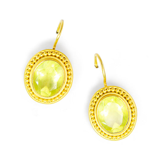 "Asri" Hook Earrings (Yellow Prehnite, 18k, 22k Gold)