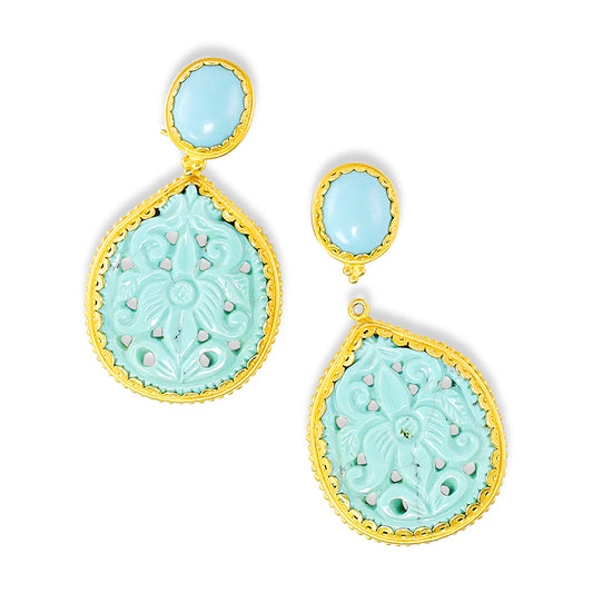 "Santa Fe" Stud Dangle Earrings (Sleeping Beauty Turquoise, 22k, 18k Gold)