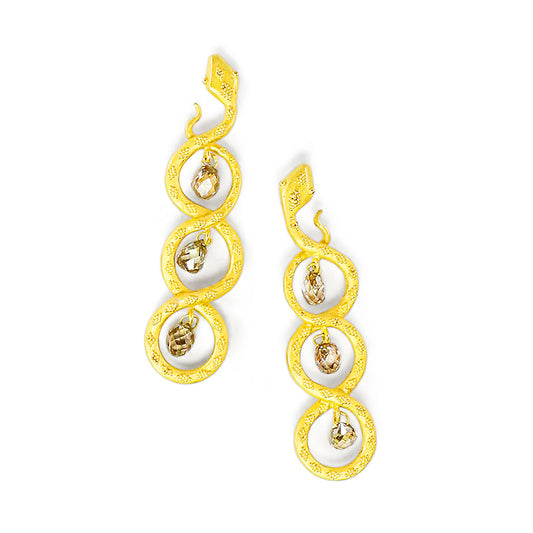 "Caduceus" Dangle Earrings (Diamonds, 22k, 18k Gold)