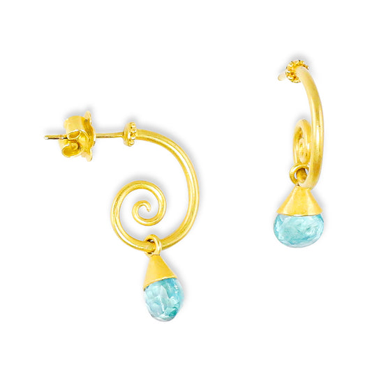 "Curlicue Drop" Dangle Earrings (Apatite, 18k, 22k Gold)