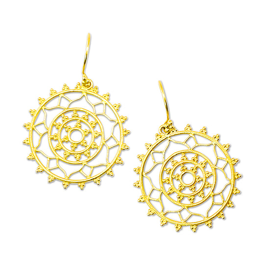 "Mandala" Dangle Hook Earrings (18k Gold)