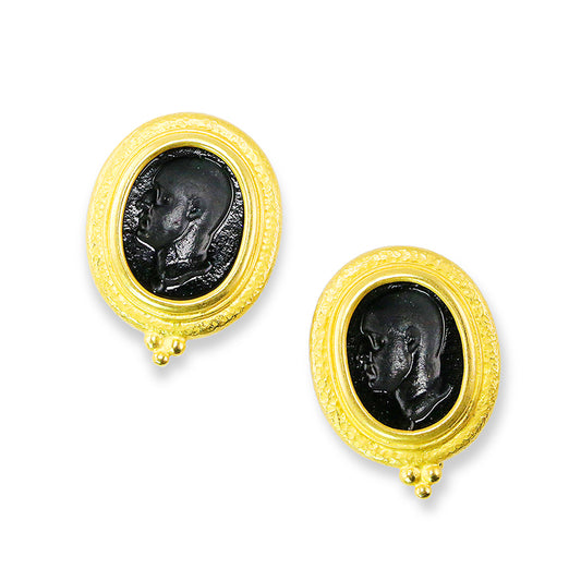 "Trio" Button Earrings (Black Venetian Glass, 22k, 18k Gold)