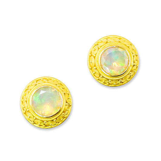"Susie Spiral" Stud Earrings (Ethiopian Welo Opal, 22k, 18k Gold)