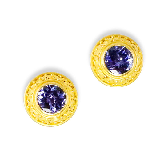 "Susie Spiral" Stud Earrings (Tanzanite, 22k, 18k Gold)
