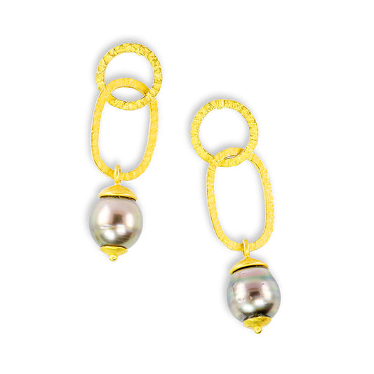 "Napoli" Dangle Earrings (Tahitian Pearl, 18k Gold)