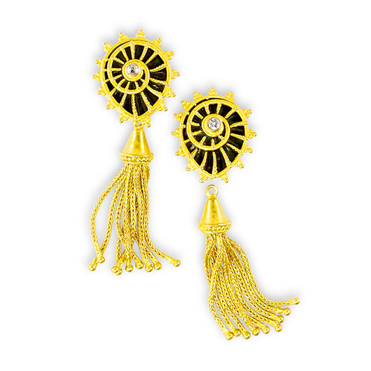 "Ammonita" Button Earrings (Ammonite Fossils, White Sapphire, 22k, 18k Gold)