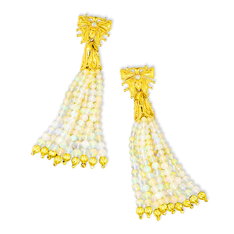 "Datura" Tassel Earring Drops (Ethiopian Opal, 22k, 18k Gold)