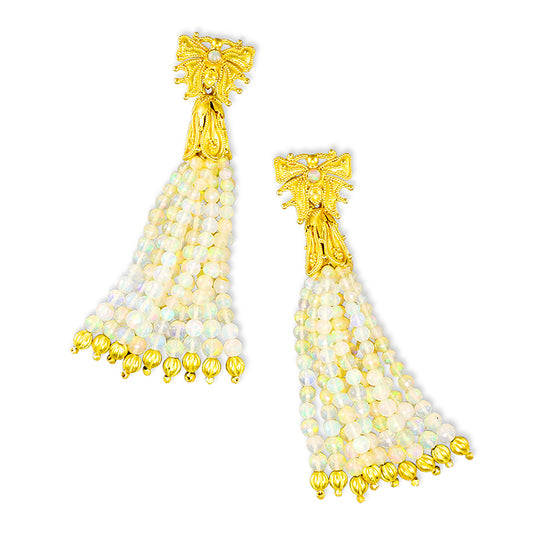 "Datura" Tassel Earring Drops (Ethiopian Opal, 22k, 18k Gold)