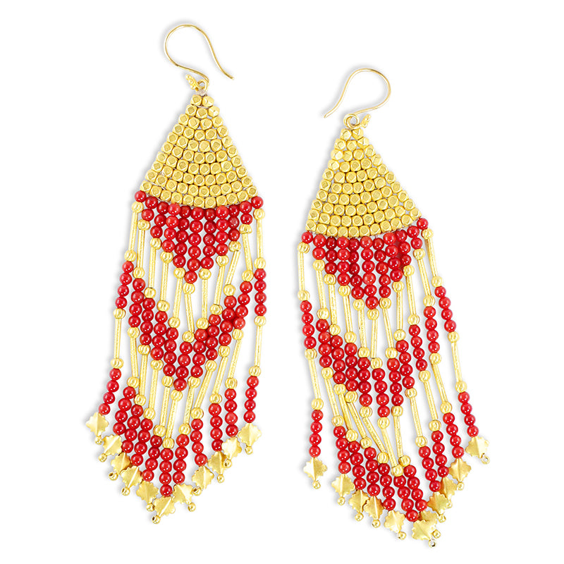 "Gypsy Rose" Dangle Hook Earrings (Italian Coral Beads, 18k Gold)