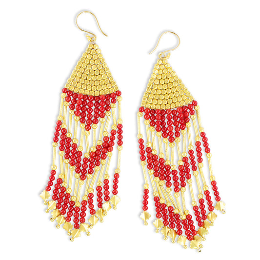 "Gypsy Rose" Dangle Hook Earrings (Italian Coral Beads, 18k Gold)