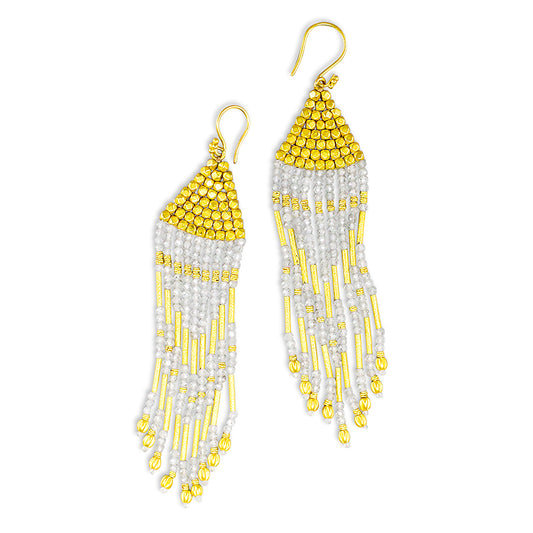 "Gypsy Rose" Dangle Hook Earrings (Quartz Crystal Beads, 18k Gold)