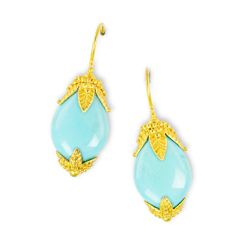 "Four Leaf" Hook Earrings (Turquoise, 22k, 18k Gold)