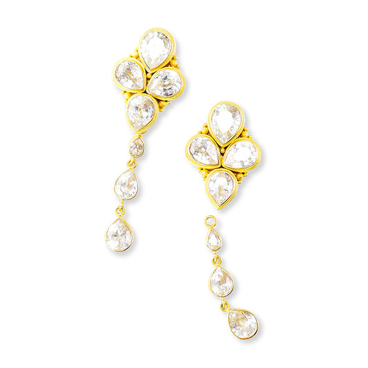 "White Dove" Dangle Earrings (White Cambodian Zircon, 22k, 18k Gold)