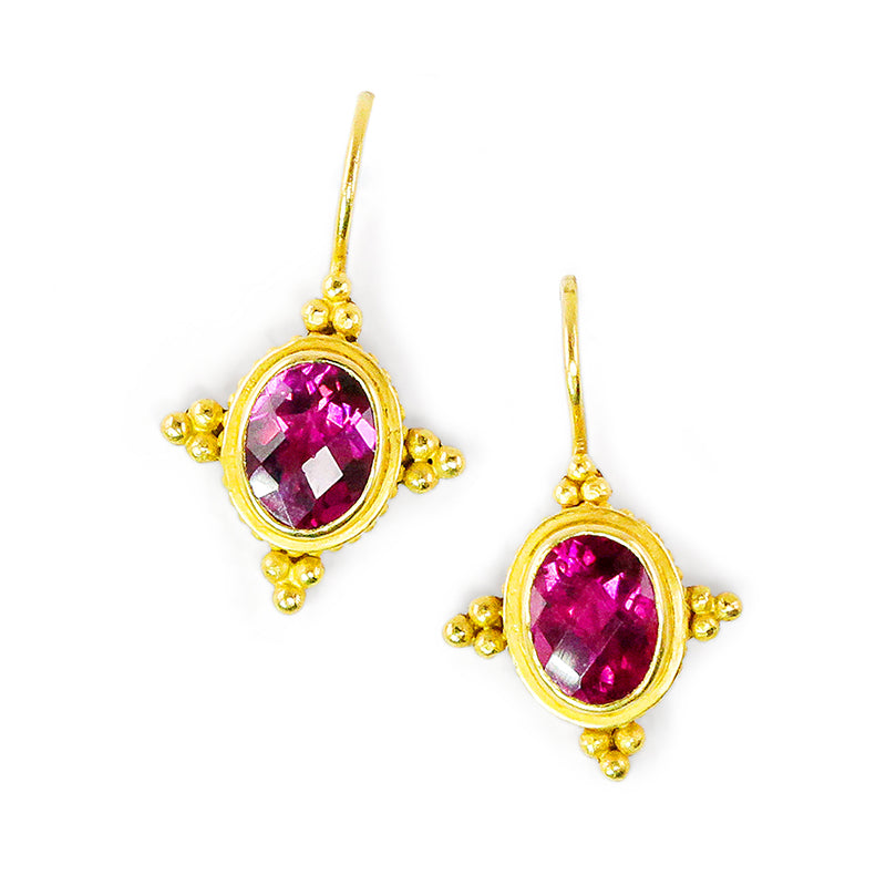 "Solo Hook" Earrings (Rubellite Tourmaline, 18k, 22k Gold)