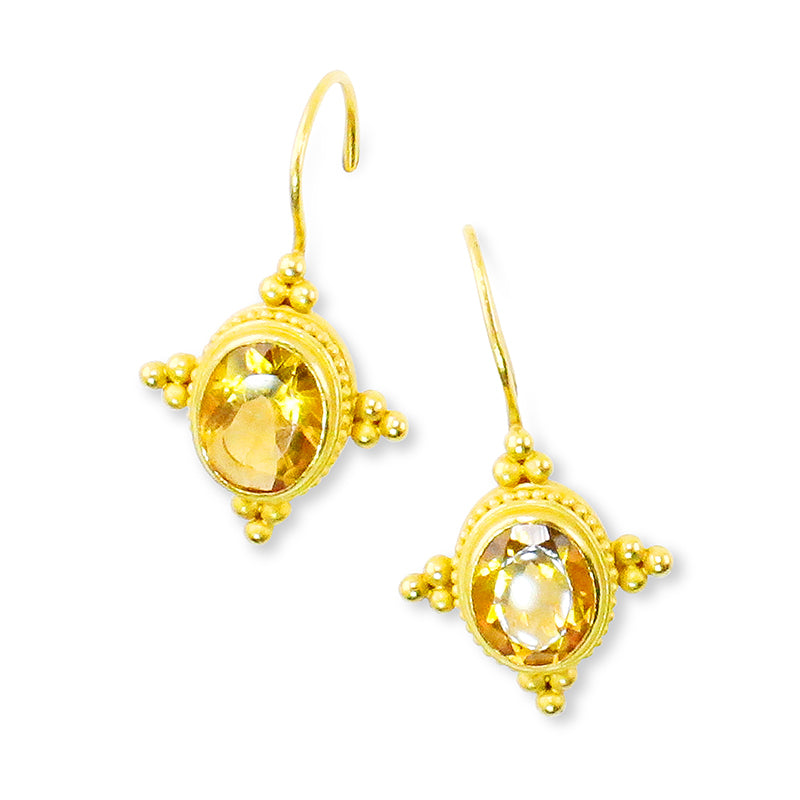 "Solo Hook" Earrings (Citrine, 18k, 22k Gold)
