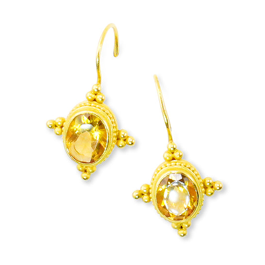 "Solo Hook" Earrings (Citrine, 18k, 22k Gold)