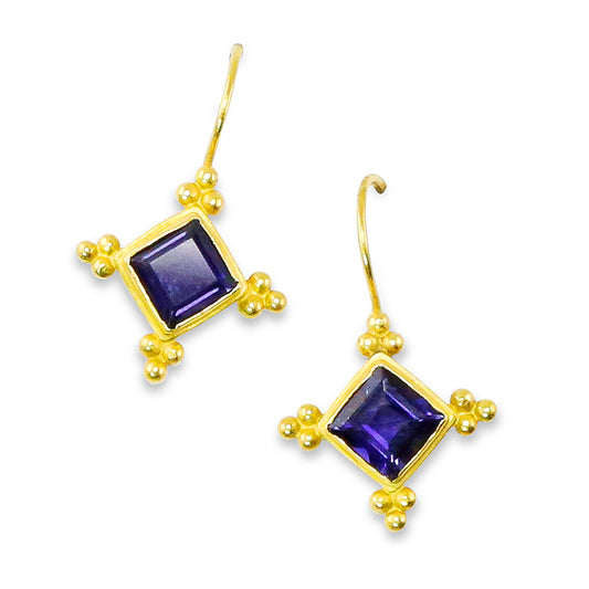 "Solo Hook" Earrings (Iolite, 18k, 22k Gold)