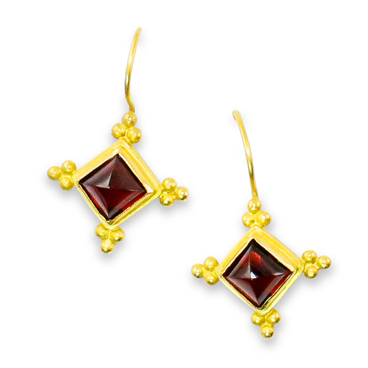"Solo Hook" Earrings (Almandine Garnet, 18k, 22k Gold)