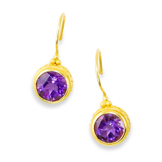"Pillbox Spiral" Hook Earrings (Amethyst, 18k, 22k Gold)