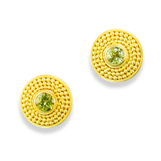 "Pinwheel Stud" Earrings (Peridot, 18k, 22k Gold)