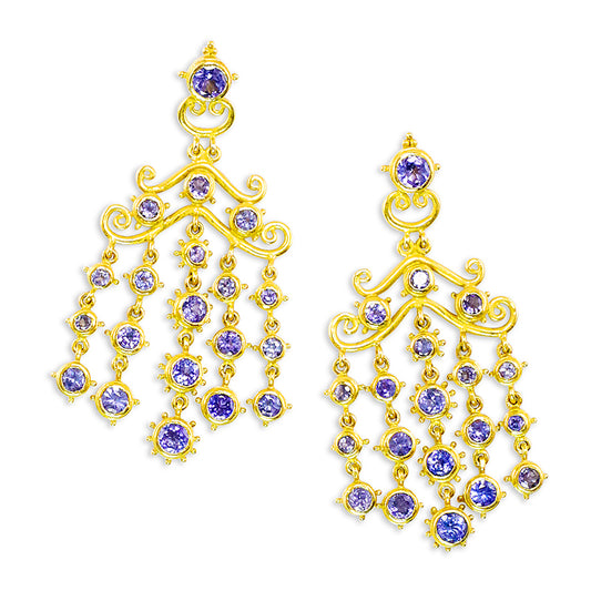 "Rainflower" Chandelier Earrings (Tanzanite, 22k, 18k Gold)
