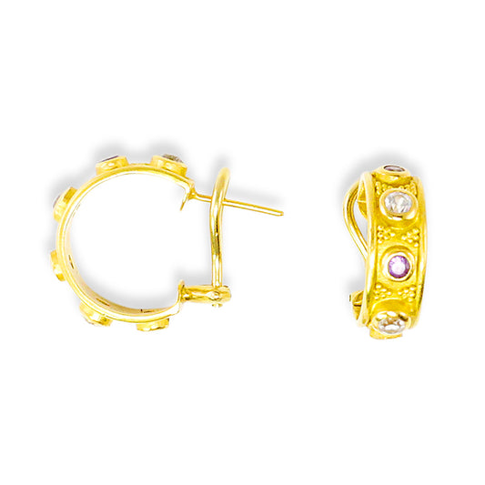 "Fiona" Hoop Earrings (Amethyst, White Sapphire, 22k, 18k Gold)