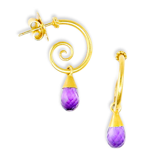 "Curlicue Drop" Earrings (Amethyst, 18k, 22k Gold)