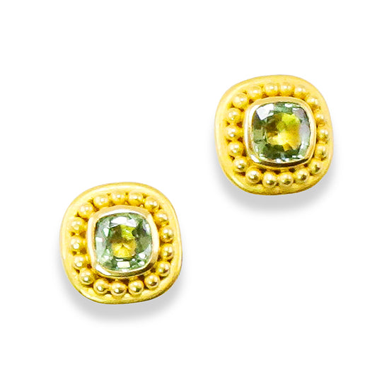 "Sharon" Stud Earrings (Green Sapphire, 22k, 18k Gold)