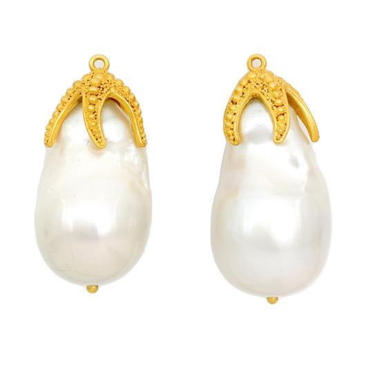 "Starfish" Detachable Drops for Hook Earrings (Baroque Freshwater Pearls, 22k Gold)