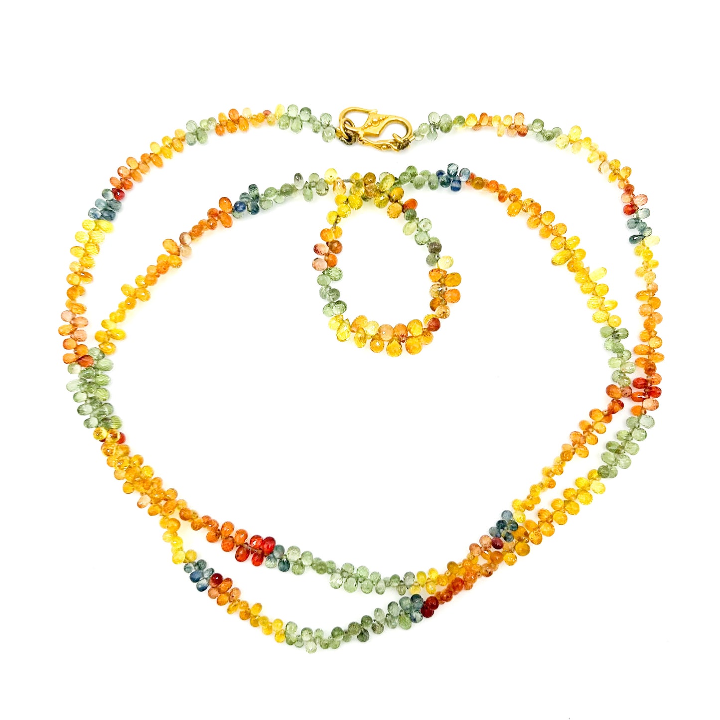 "Lola Francine" Necklace (Multicolor Sapphire Briolettes, 18k, 22k Gold)