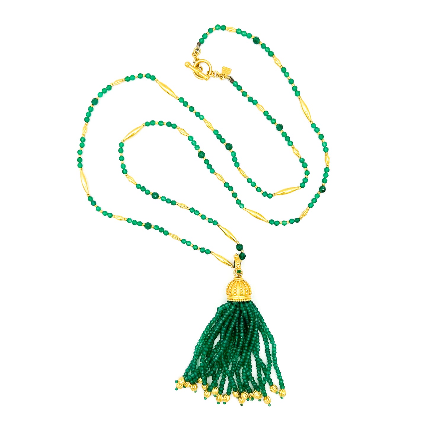 "Urchin" Tassel Pendant (Emerald Beads, 22k, 18k Gold)