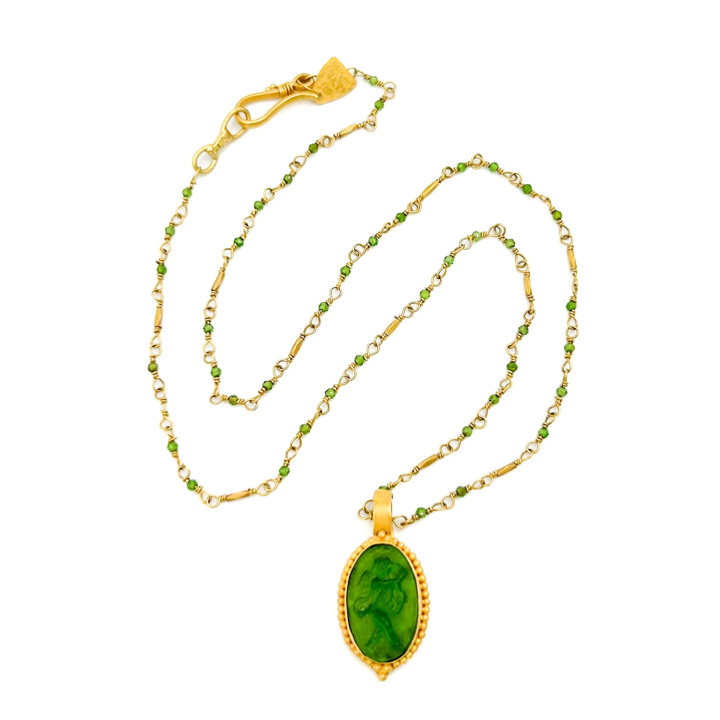 "Whisper Link" Chain Necklace (Tsavorite Garnet Beads, 22k, 18k Gold)