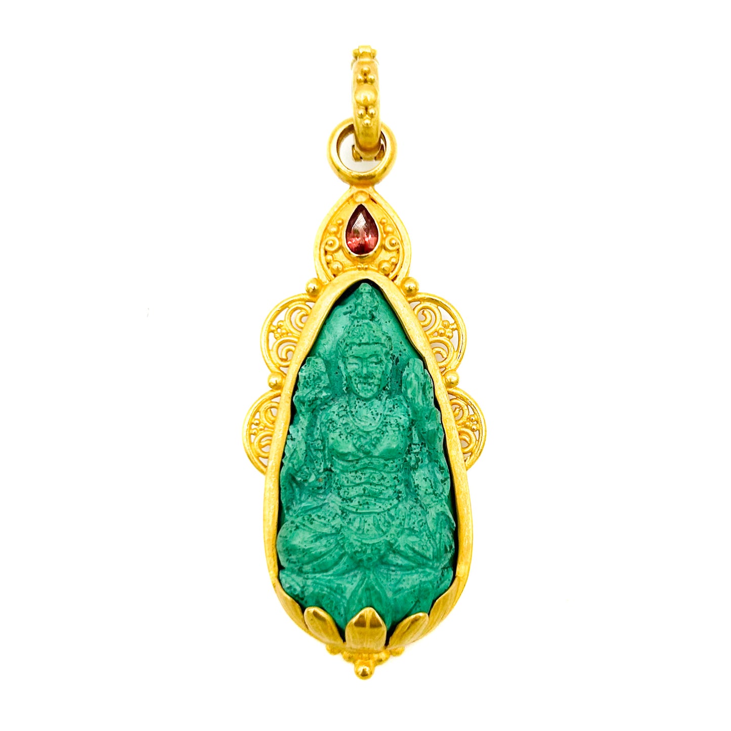 "Tirtagangga" Pendant (Carved Malachite, Ruby, Diamond, 22k, 18k Gold)