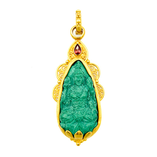 "Tirtagangga" Pendant (Carved Malachite, Ruby, Diamond, 22k, 18k Gold)