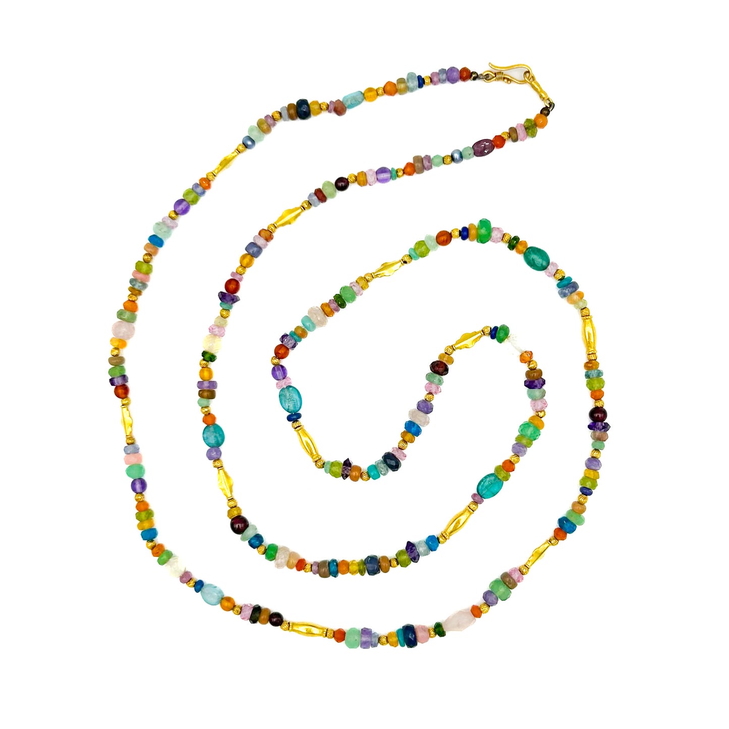 "Long Lola" Necklace (Mixed Gemstone Beads, 22k, 18k Gold)