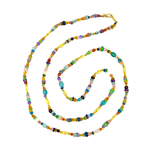 "Long Lola" Necklace (Mixed Gemstone Beads, 22k, 18k Gold)