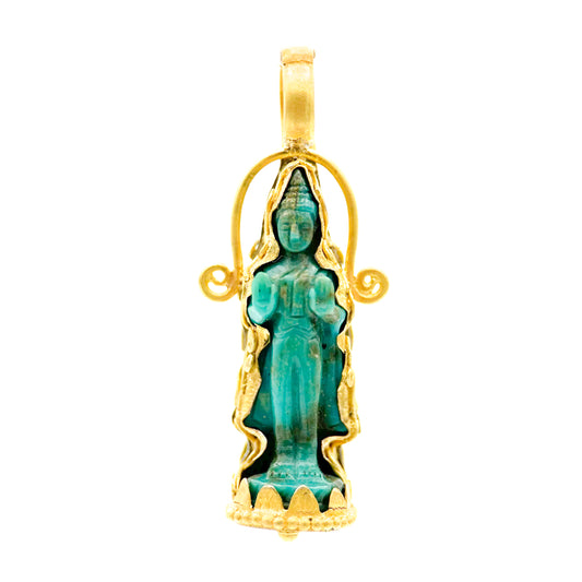 "Ayuthaya Buddha" Pendant (Carved Turquoise Buddha, 22k Gold)