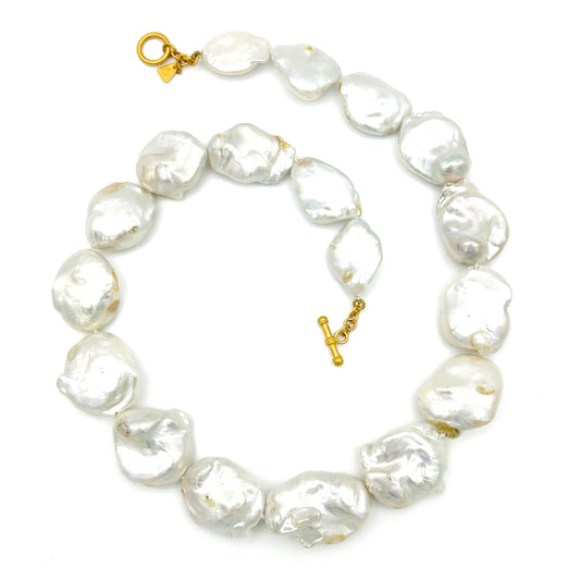 "Lola Baroque" Necklace (White Freshwater Pearl, 22k, 18k Gold)
