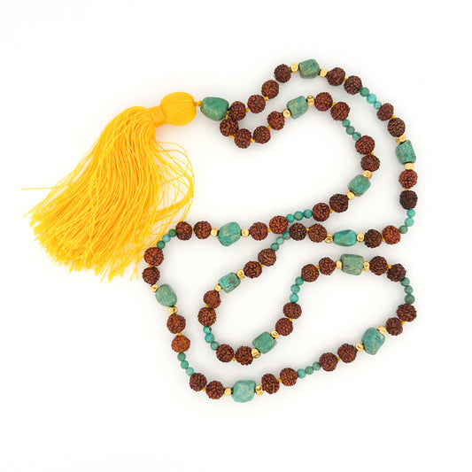 "Udaipur" (Rudraksha Seeds, Turquoise, Silk, 22k Gold)