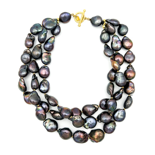 "3-Strand Lana" Necklace (Baroque Freshwater Pearl, 18k Gold)