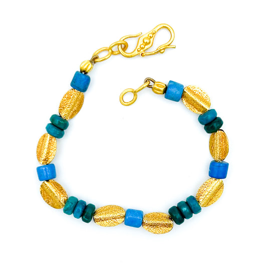 "Aswan" Bracelet (Turquoise, Gem Silica Beads, 22k, 18k Gold)