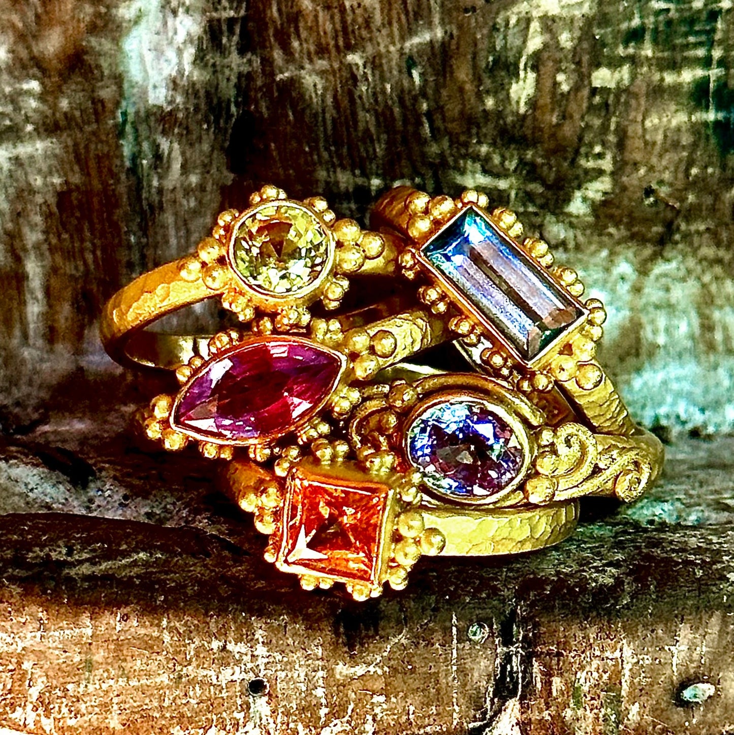 "Hammered Sparkler" (Yellow Sapphire, 18k Gold)