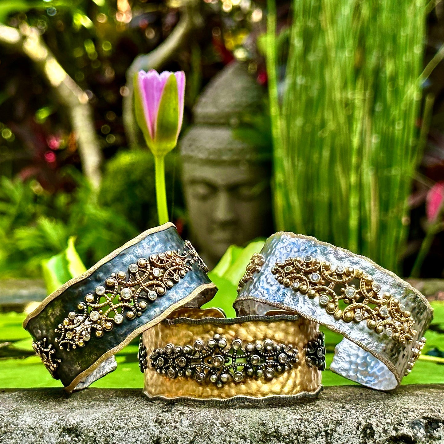 "Dubrovnik" Cuff Bracelet (Diamond, 22k Gold, Oxidized Sterling Silver)