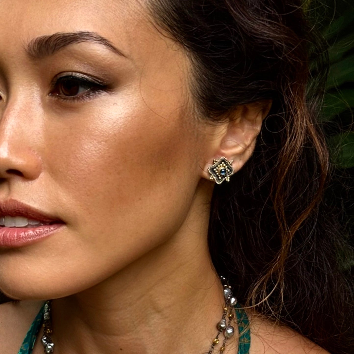 "Tartaria" Stud Earrings (Tsavorite Tourmaline, 18k Gold, Oxidized Sterling Silver)