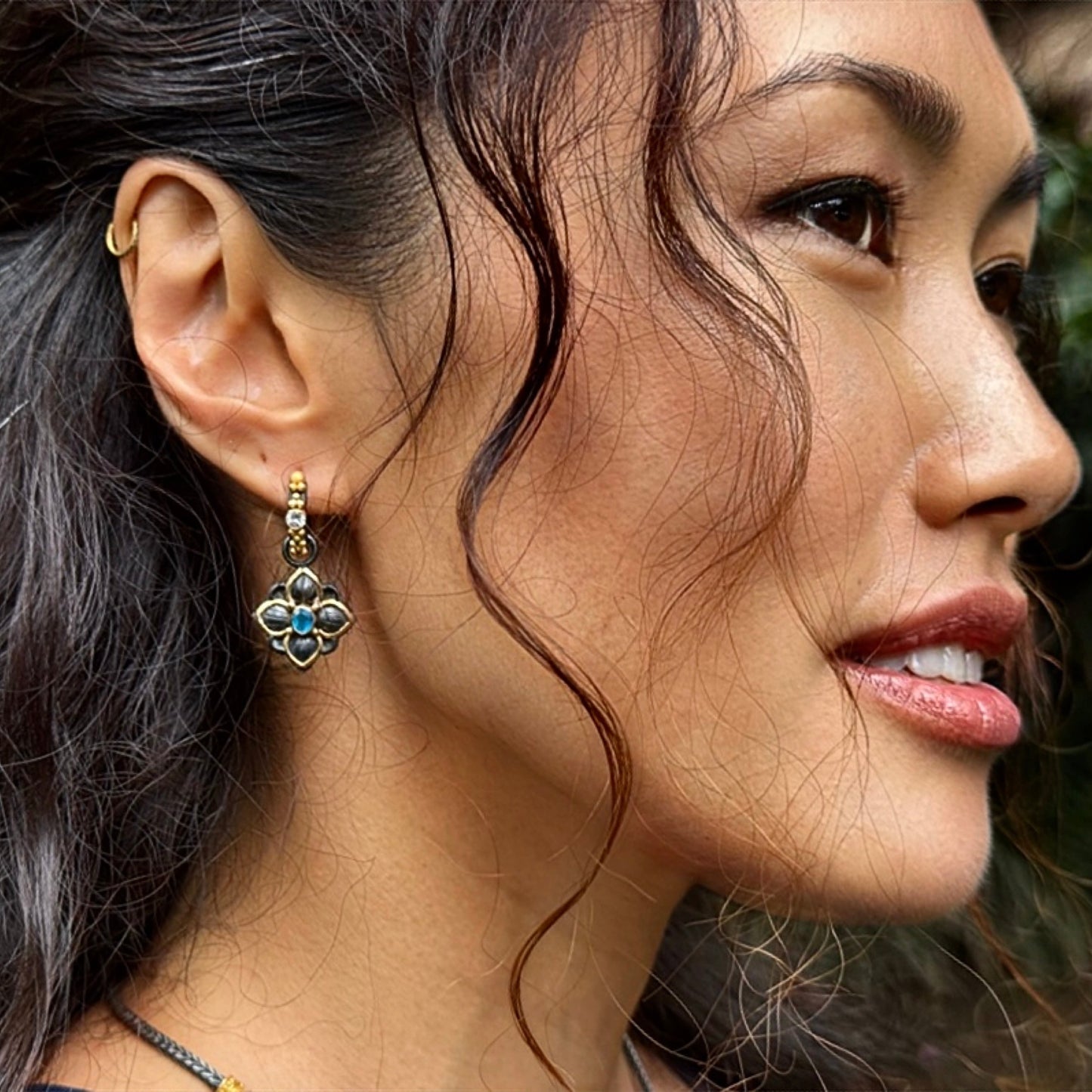 "Lotus" Drops for Hoop Earrings (Australian Opal, 18k Gold, Oxidized Sterling Silver)