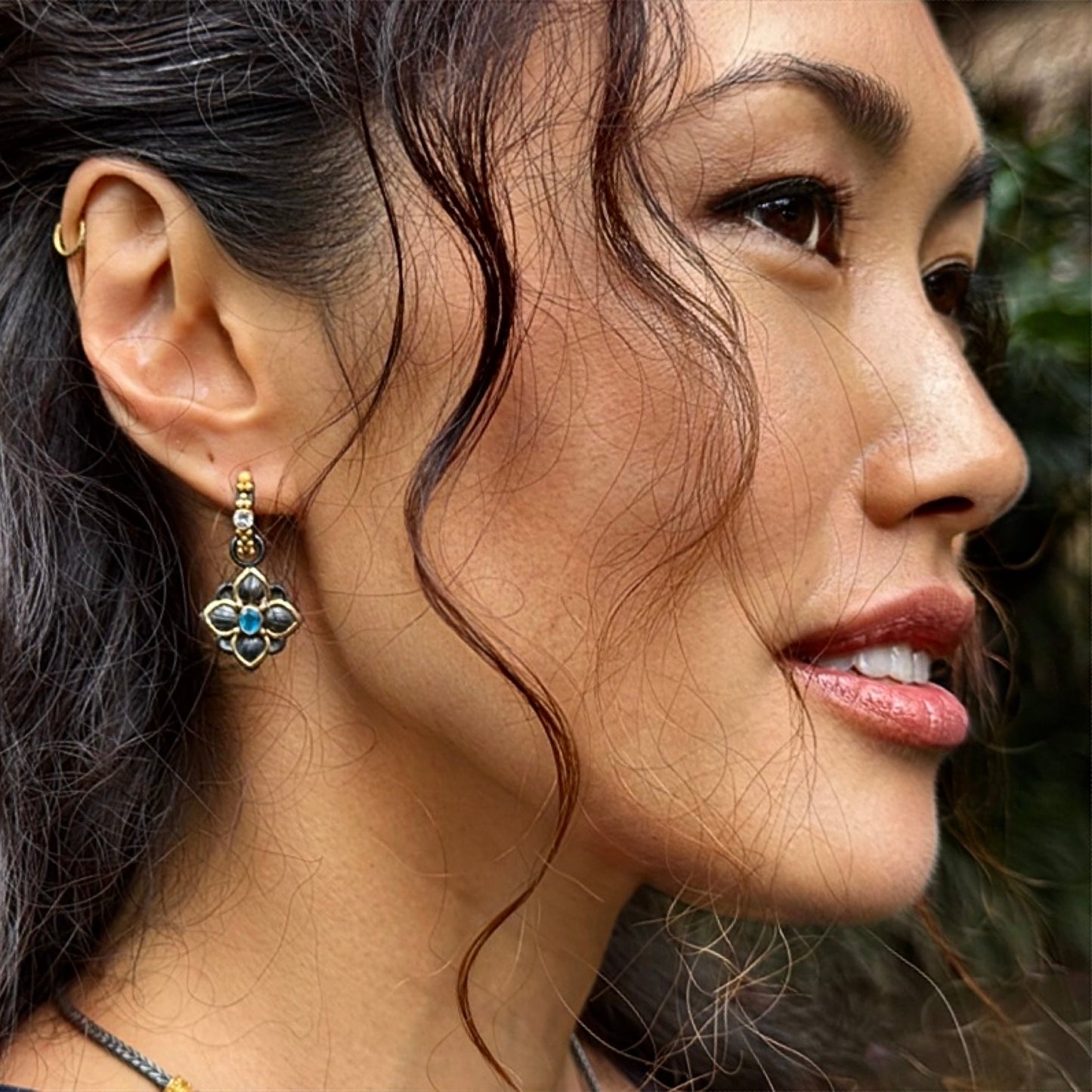 "Lotus" Drops for Hoop Earrings (Ruby, 18k Gold, Oxidized Sterling Silver)