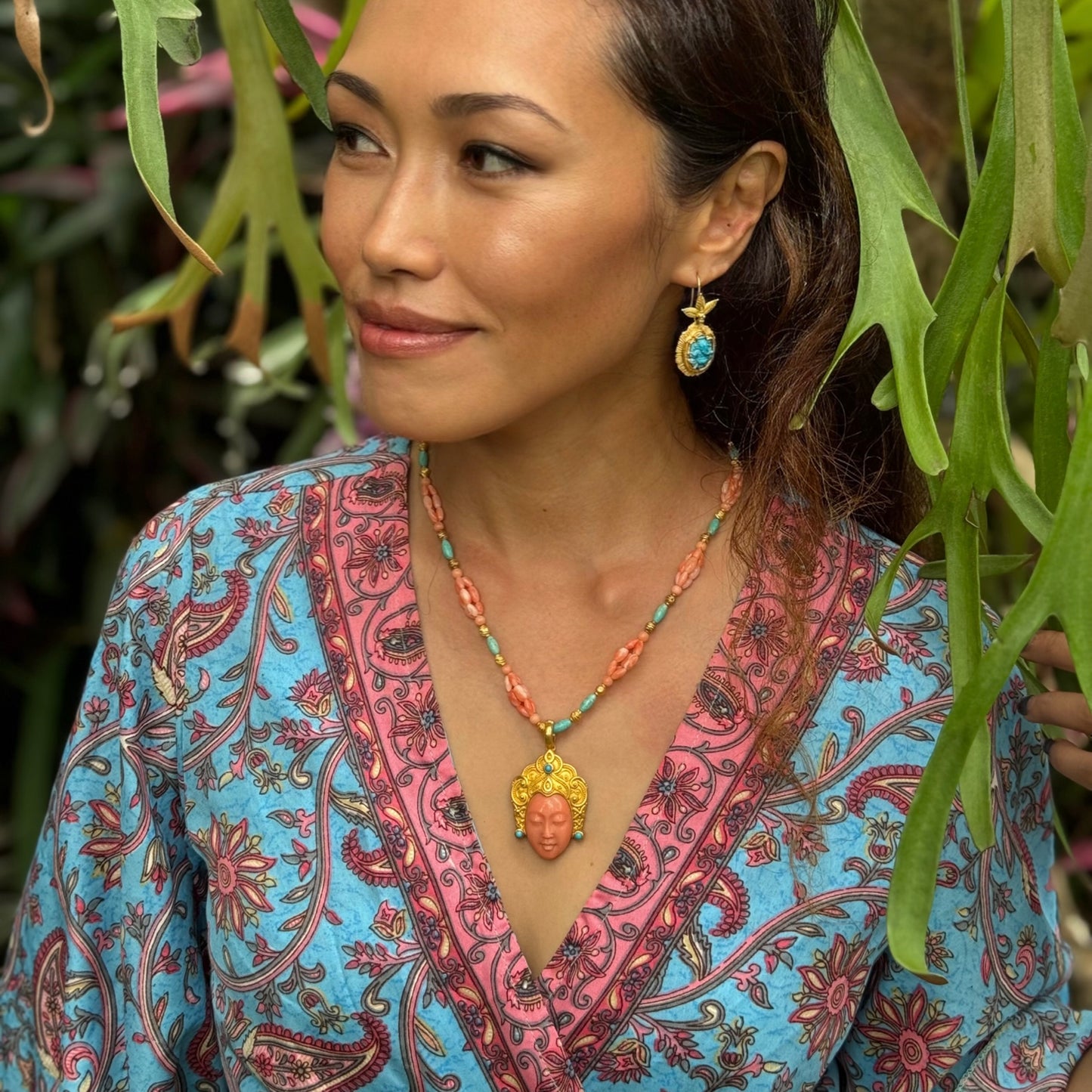 "Tulamben" Necklace (Coral, Turquoise, 22k, 18k Gold)