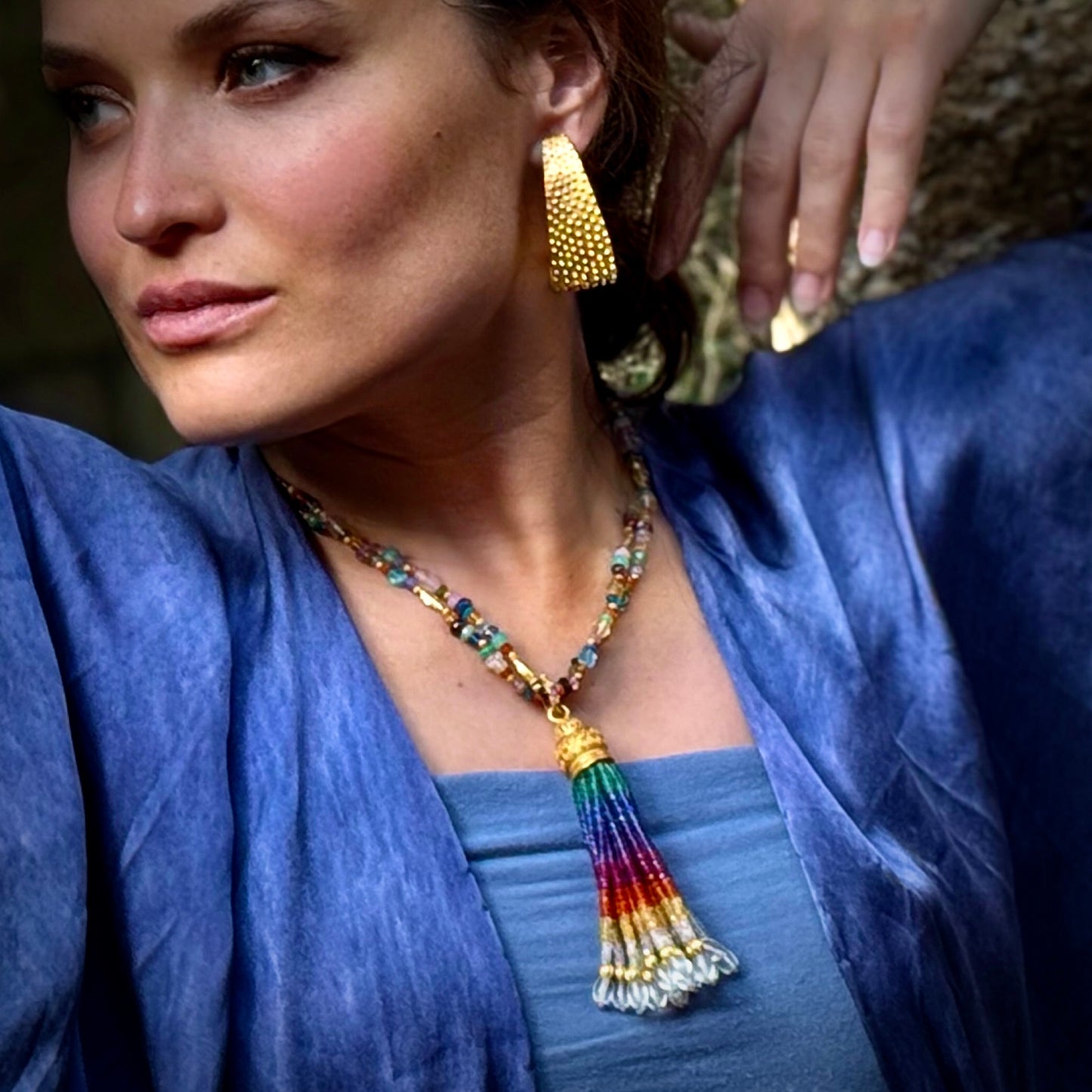 "Long Lola" Necklace (Mixed Gemstone Beads, 22k, 18k Gold)