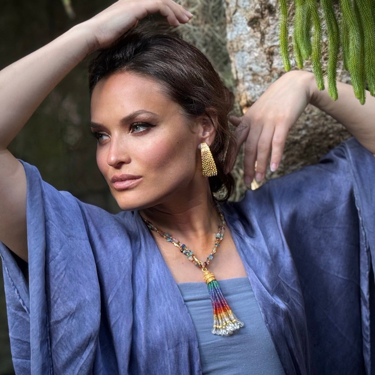 "Tradisi Rainbow" Tassel Pendant (Sapphire, Tanzanite, Carnelian, Apatite, Quartz, Ruby, Amethyst, 22k, 18k Gold)